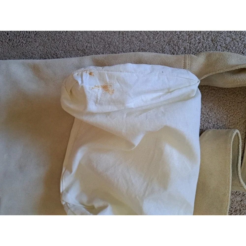 Tweeds Large Ivory Suede Leather Hobo Shoulder‎ Tote Bag Purse Vtg Cotton Lined